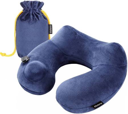 Metene Inflatable Travel Pillow Soft Velvet Neck Support Pillow