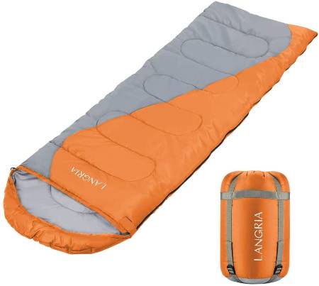 LANGRIA 3 Seasons Sleeping Bag with 2 Way Zipper & Compression Bag